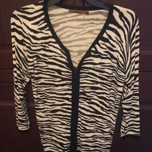 3/4 sleeve zip front zebra sweater